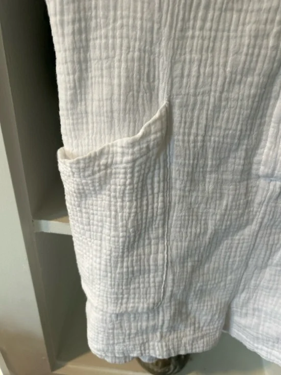 Blue Island White Gauze Cotton Romper. Adjustable Waist Medium Boho 
Pockets - Picture 2 of 6